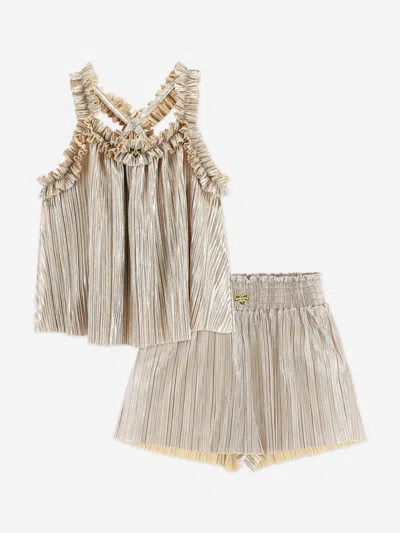 Angel's Face Babies' Angels Face Girls Fortuna Metallic Pleated Short Set In Brown