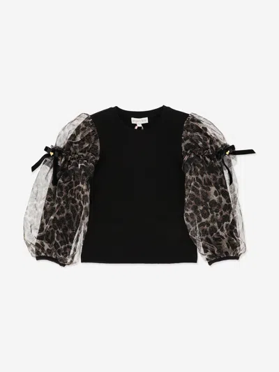 Angel's Face Kids' Angels Face Girls Lila Leopard Tulle Sleeve Top In Black