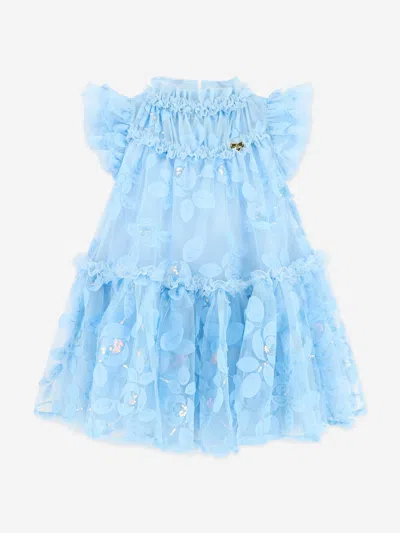 Angel's Face Babies' Angels Face Girls Marietta Embroidered 3d Bud Tulle Dress In Blue