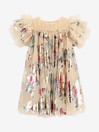 Angel's Face Babies' Angels Face Girls Marlowe Foil Floral Print Dress In Gold