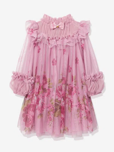Angel's Face Babies' Girls Nadiya Border Print Tulle Dress In Pink