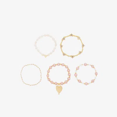 Angel's Face Kids' Girls Pink Pearl Bracelets (5 Pack) In Gold
