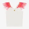 ANGEL'S FACE GIRLS WHITE & PINK TULLE RUFFLE TOP