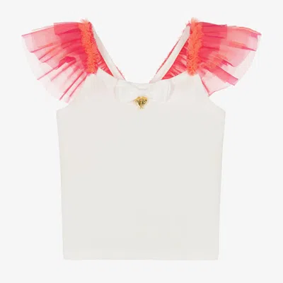 Angel's Face Kids' Girls White & Pink Tulle Ruffle Top