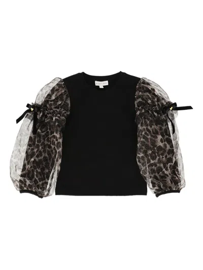 Angel's Face Kids' Puff-sleeves Leopard-print Top In Black