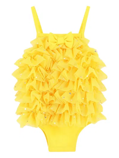 Angel's Face Babies' Ruffle-detailing Swimsuit In Yellow