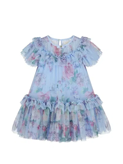Angel's Face Kids' Ruffled Floral Dress In Blue