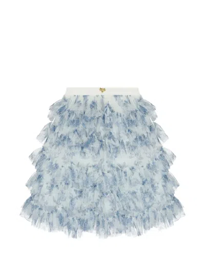 Angel's Face Ruffled Floral Skirt In Blue