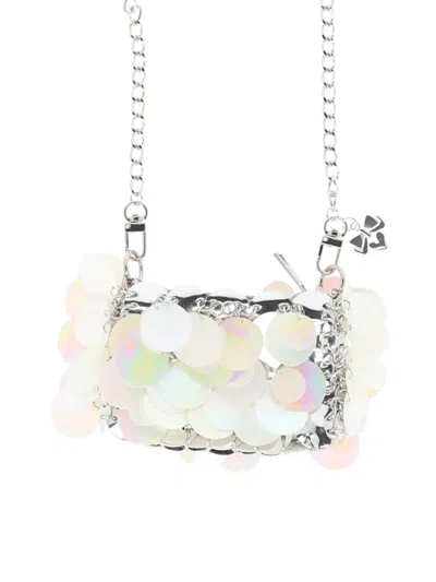 Angel's Face Sequinned Chain Bag In White