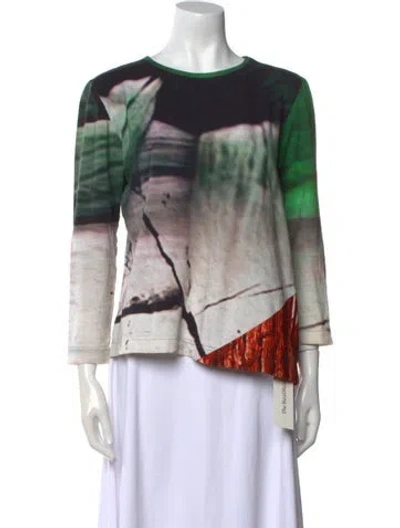 Pre-owned Angelys Balek Printed Bateau Neckline Blouse In Neutral