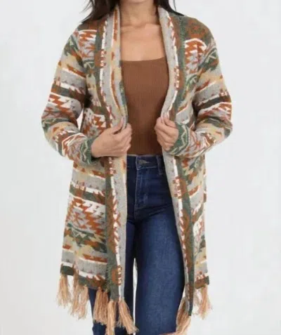 Angie Alena Aztec Fringe Cardigan In Multi