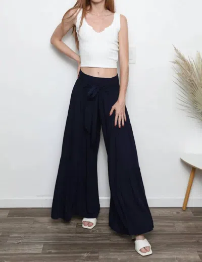 Angie Boho Tie Waist Tiered Pants In Navy In Blue