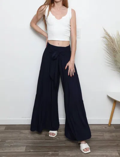Angie Boho Tie Waist Tiered Wide-leg Pant In Navy In Blue