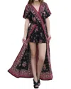 Angie Border & Floral Print Maxi Romper In Black In Black