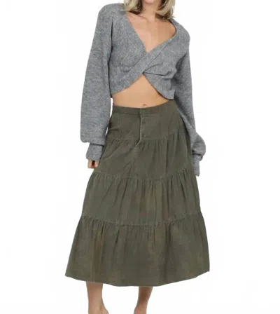 Angie Button Front Tiered Corduroy Skirt In Green