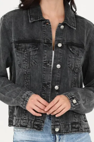 Angie Classic Cropped Denim Jacket In Black