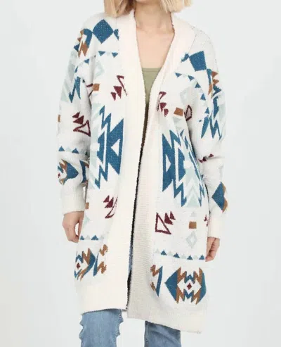 Angie Cozy Aztec Cardigan Sweater In Ivory-juniper In Multi