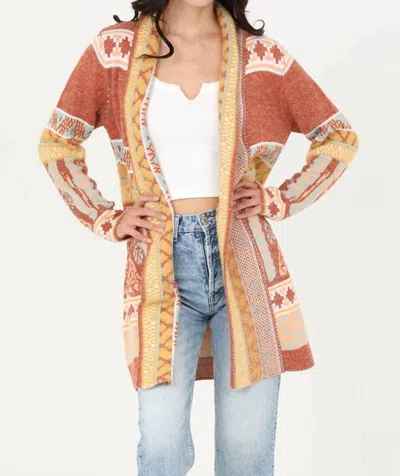 Angie Cozy Aztec Cardigan Sweater In Rust In Multi