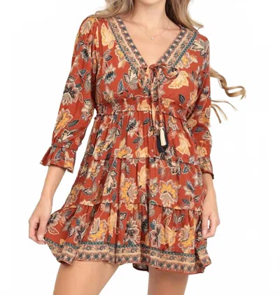 Angie Dahlia Tiered Mini Dress In Brown
