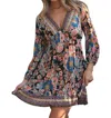 Angie Darcy Floral Print Long Sleeve Mini Dress In Black-multi In Multi