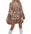 Angie Ember Bell Sleeve Mini Smock Dress In Brown-multi In Multi