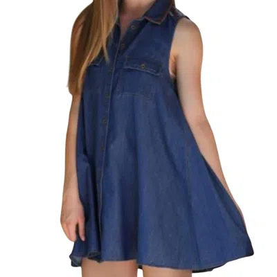 Angie Embroidered Sleeveless Chambray Summer Dress In Blue