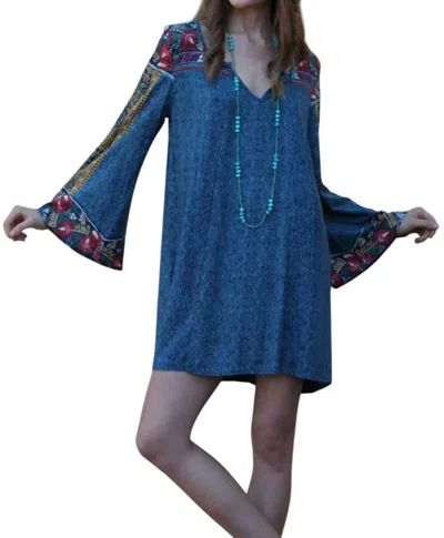 Angie Floral Bell Sleeve Dress In Multi In Blue