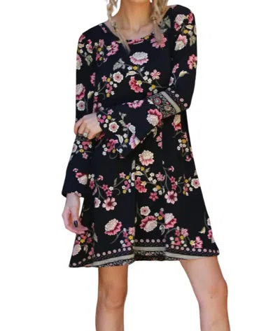 Angie Floral Double Ruffle Sleeve Open Back Dress In Black