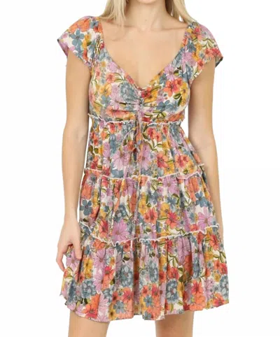 Angie Floral Flutter Sleeve Dress In Multi