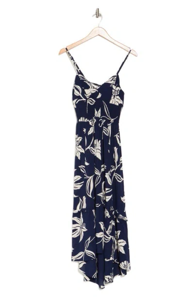 Angie Floral Lace-up Midi Dress In Navy