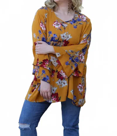 Angie Floral Layered Bell Sleeve Tunic - Plus In Multi In Black