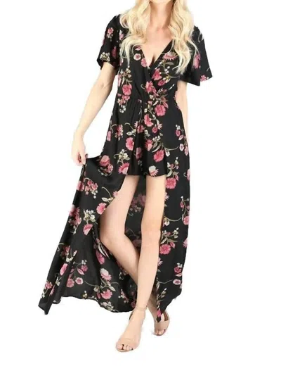 Angie Floral Maxi Romper In Black