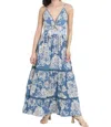 ANGIE FLORAL PRINT MAXI DRESS IN BLUE/CREAM