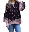 Angie Floral Print Peasant Top In Black/red In Multi