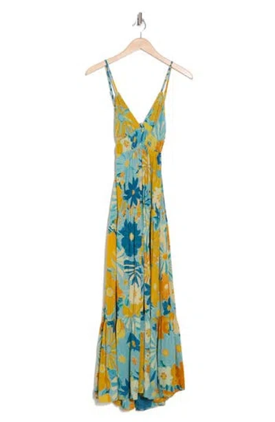Angie Floral Print Sleeveless Maxi Dress In Aqua
