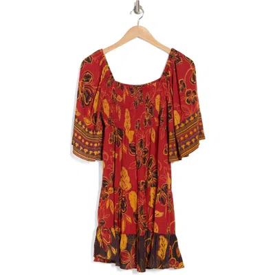 Angie Floral Smocked Dress In Cayenne