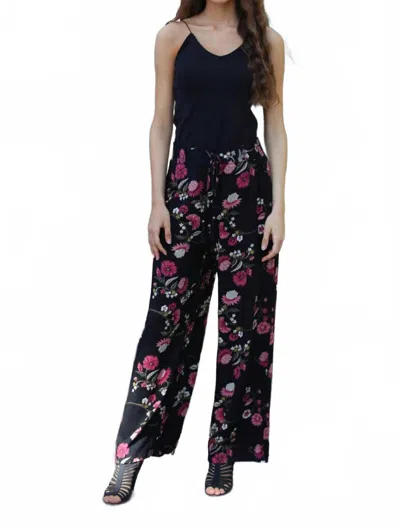 Angie Floral Tassel Pants In Black