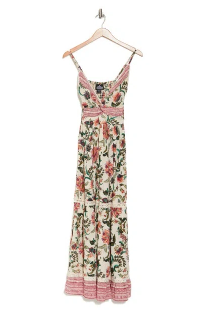 Angie Floral Tiered Twist Front Maxi Dress In Green