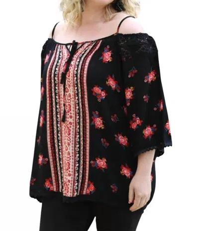 Angie Floral Twin Print Cold Shoulder Top - Plus In Black