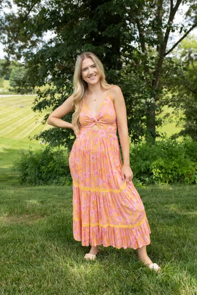 Angie Golden Glow Cutout Maxi Dress In Pink