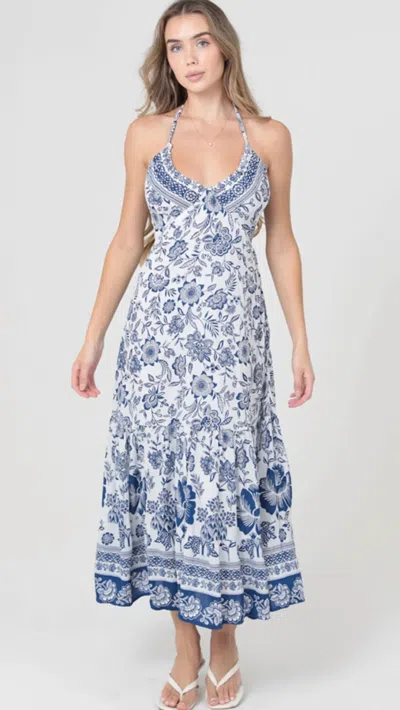 Angie Halter Neck Maxi Dress In Blue Multi