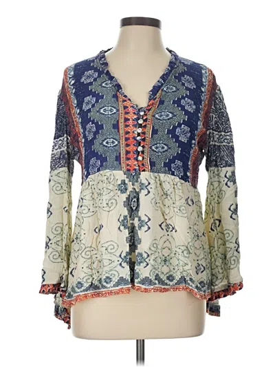 Pre-owned Angie Long Sleeve Blouse In Blue