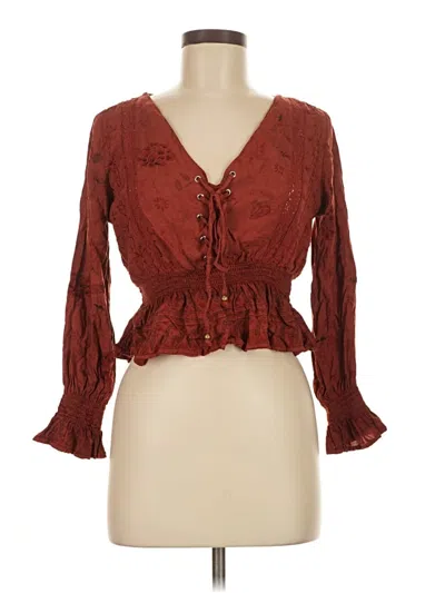 Pre-owned Angie Long Sleeve Blouse In Burgundy