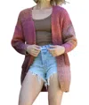 Angie Marled Chunky Knit Cardigan With Pockets In Sunset In Pink