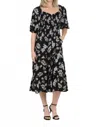Angie Maya Floral Smocked Dress In Black In Black