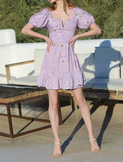 Angie Nock Neck Puff Sleeve Open Back In Lavender In Purple