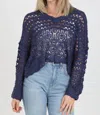 Angie Open Knit Pullover In Navy In Blue