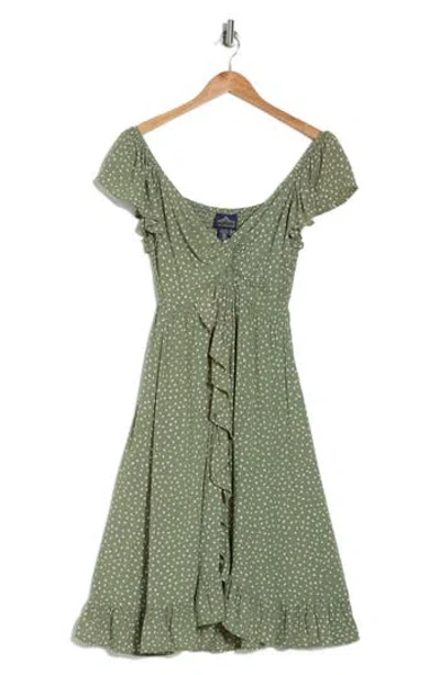 Angie Polka Dot Twist Front Dress In Olive