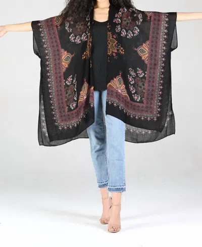 Angie Printed Kimono In Black In Multi