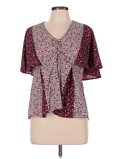 Pre-owned Angie Short Sleeve Blouse In Burgundy